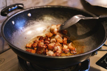Deep fried crispy pork with skin cooking process