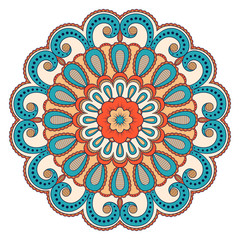 Decorative colorful ethnic mandala pattern. Design element for greeting card, banner or poster in oriental style. Hand drawn illustration