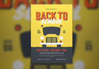 Back to School Flyer with Bus Illustration