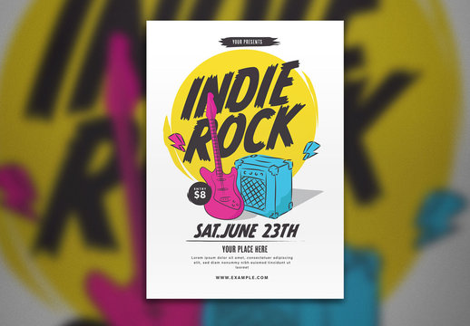 Music Event Flyer Layout with Guitar Illustration