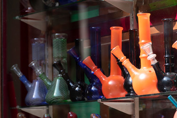 Colorful smoking equipment made of glass   for sale in shop
