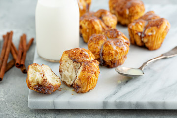 Cinnamon sugar monkey bread muffins with creamy glaze