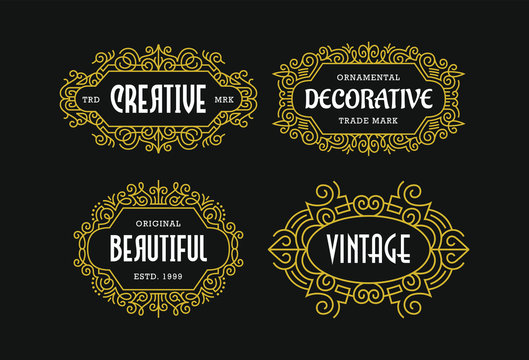 Naklejki Beautiful Set Vintage Ornament Frames Exclusive Line Art Minimalist Badges Luxury Label Design Elements