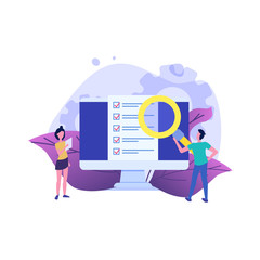 Checkboxes on computer screen. Online exam, internet quiz concept. Vector illustration