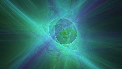 Abstract transparent green and blue crystal shapes. Fantasy light background. Digital fractal art. 3d rendering.