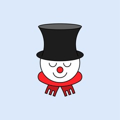 snow man face with hat Christmas  editable outline illustration in flat design .