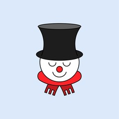 snow man face with hat Christmas  editable outline illustration in flat design .