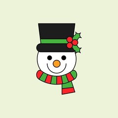 snow man face with hat Christmas  editable outline illustration in flat design .
