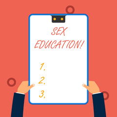 Handwriting text writing Sex Education. Conceptual photo Instruction of issues relating to huanalysis sexuality and anatomy