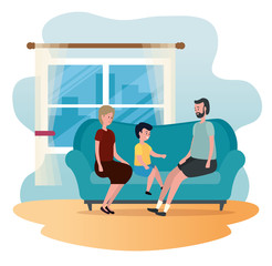 old woman and man with their grandson in the sofa