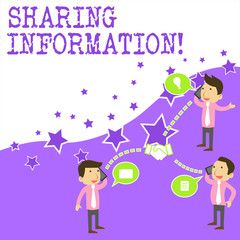 Text sign showing Sharing Information. Business photo showcasing exchange of data between various organizations Businessmen Coworkers Conference Call Conversation Discussion Mobile Phones