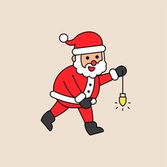 lightening bulb and Cute Santa Christmas  editable outline illustration in flat design .