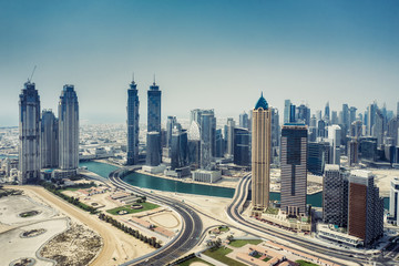 Fototapeta na wymiar Aerial view on skyscrapers of Dubai, UAE, on a summer day