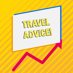 Handwriting text Travel Advice. Conceptual photo Tips related to responsible travel in chosen destination Irregular edging arrow line on the bottom of parallelogram blank papers
