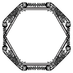 Black and white decorative frame with beautiful floral element, invitation, greeting card. Vector