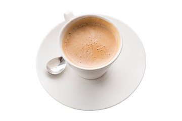 Hot coffee in white cup isolated on background 