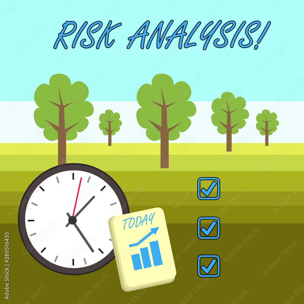 Poster word writing text risk analysis. business photo showcasing review of the risks associated with a par