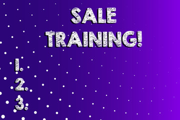 Text sign showing Sale Training. Business photo showcasing Development of selfskills related to new sales opportunity Lilac Violet Background White Polka Dots Scattered in Linear Perspective