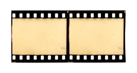 Old 35mm positive film strip isolated on background