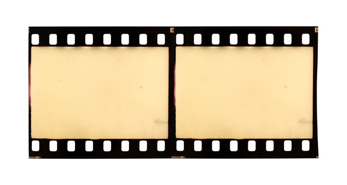 Old 35mm positive film strip isolated on background