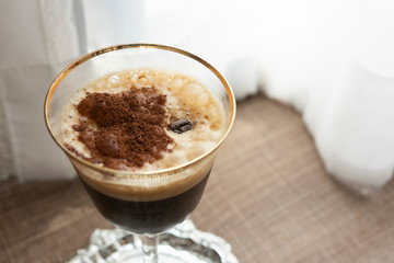 Cold fresh coffee serve in beautiful wine glass