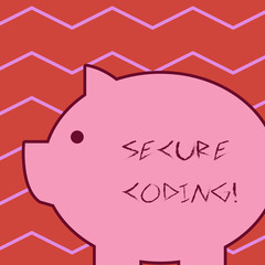 Word writing text Secure Coding. Business photo showcasing Applied to avoid the introduction of security vulnerabilities Fat huge pink pig plump like piggy bank with sharp ear and small round eye