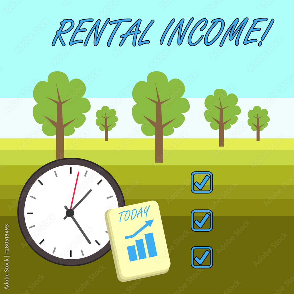 Poster word writing text rental income. business photo showcasing amount of money collected by a landlord f