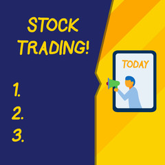 Text sign showing Stock Trading. Business photo text the action or activity of buying and selling shares on market
