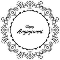 Shape of cards, with lettering happy engagement, ornament flower frame. Vector