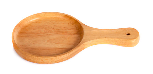 wooden pizza circle plate isolated on white background