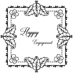 Shape of cards, with lettering happy engagement, ornament flower frame. Vector
