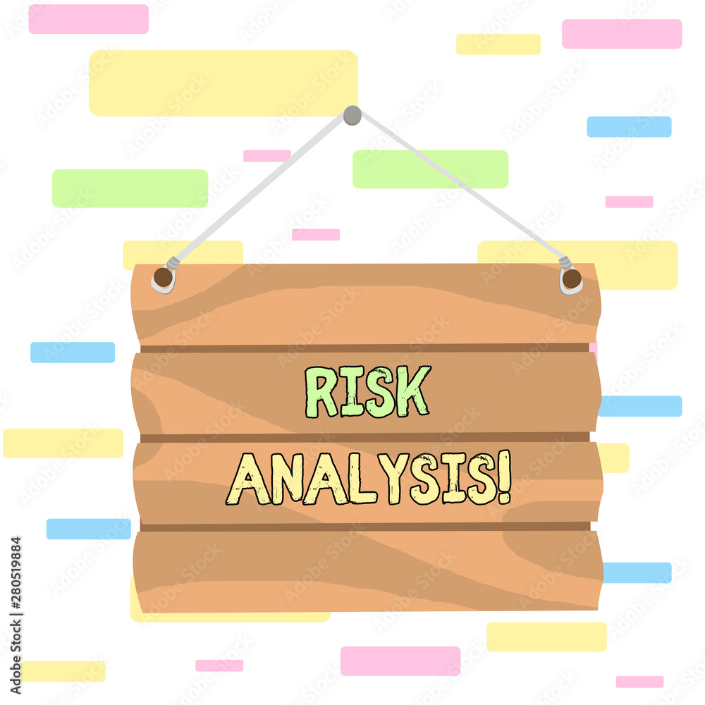 Poster writing note showing risk analysis. business concept for review of the risks associated with a parti