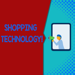 Writing note showing Shopping Technology. Business concept for advancing innovations in trading and process automation