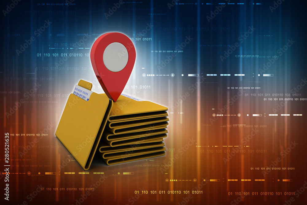 Poster 3d rendering travel and navigation planning, concept with folder
