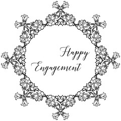 Ornate floral frame, greeting card happy engagement. Vector