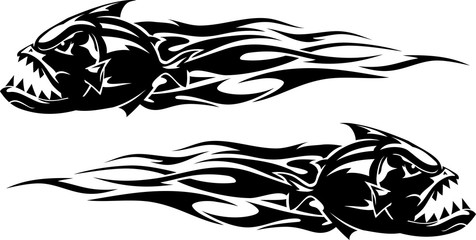 Abstract Tattoo Flame Piranha Fish