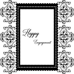 Ornate floral frame, greeting card happy engagement. Vector