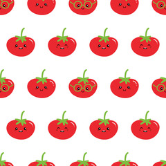 Vector seamless pattern background with cute tomato characters.