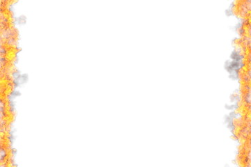 Fire 3D illustration of blazing gothic fireplace frame isolated on white background - top and bottom are empty, fire lines from sides left and right