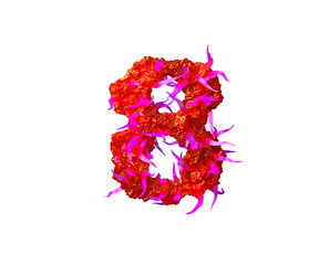 number 8 of scary monstrous alphabet - red jelly with pink tentacles isolated on white background, 3D illustration of symbols