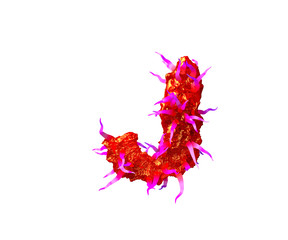 Fototapeta premium Red creepy jelly with pink tentacles isolated on white background - letter J of creepy alien alphabet, 3D illustration of symbols