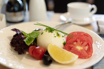 healthy tomato and burrata cheese salad