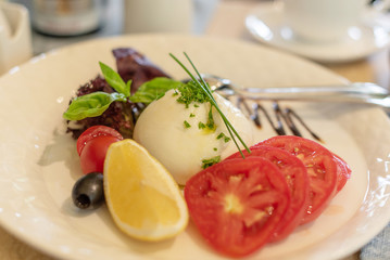 healthy tomato and burrata cheese salad