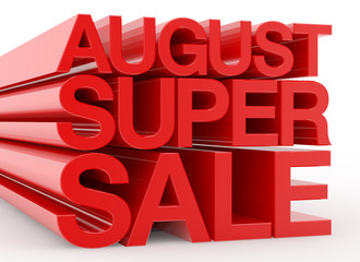 AUGUST SUPER SALE red word on white background illustration 3D rendering