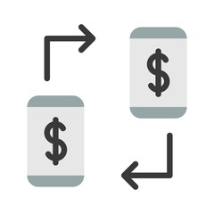 smart exchange dollar currency mobile to mobile business flat design icon.