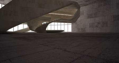 Abstract architectural brown and beige concrete smooth interior of a minimalist house. 3D illustration and rendering