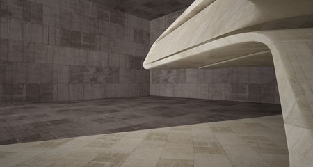 Abstract architectural brown and beige concrete smooth interior of a minimalist house. 3D illustration and rendering