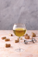 White wine a glass. The concept of winemaking. Place under your text.