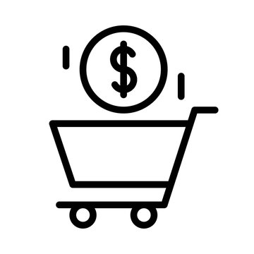 Dollar Shopping Cart Or Trolley Editable Outline Icon In Business And Investment.