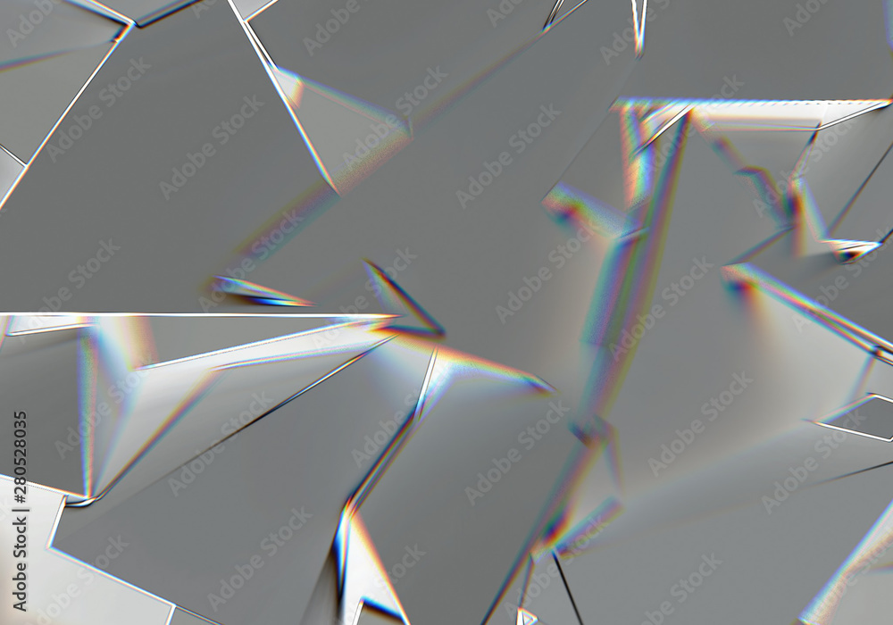 Poster abstract background with 3d shapes and prism color shift